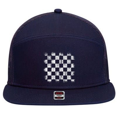 Distressed Vintage Chess Board Gamer Checkered Chess Player 7 Panel Mesh Trucker Snapback Hat