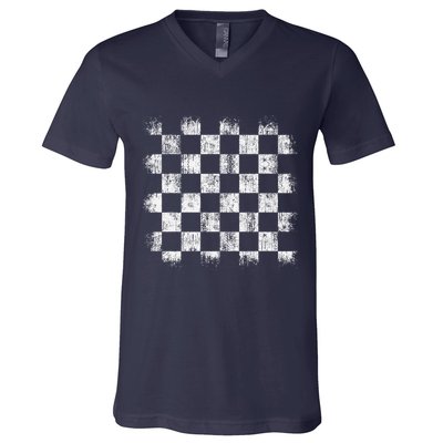 Distressed Vintage Chess Board Gamer Checkered Chess Player V-Neck T-Shirt