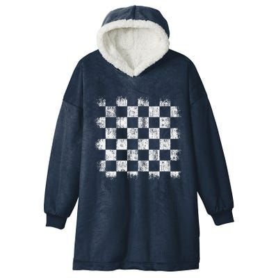 Distressed Vintage Chess Board Gamer Checkered Chess Player Hooded Wearable Blanket