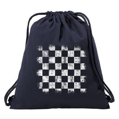 Distressed Vintage Chess Board Gamer Checkered Chess Player Drawstring Bag
