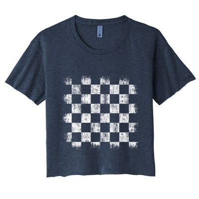 Distressed Vintage Chess Board Gamer Checkered Chess Player Crop Top