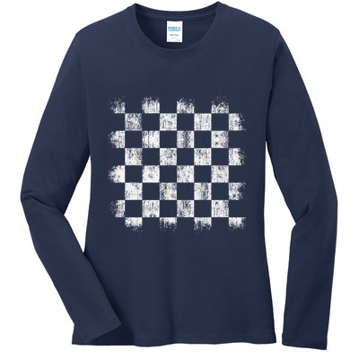 Distressed Vintage Chess Board Gamer Checkered Chess Player Ladies Long Sleeve Shirt