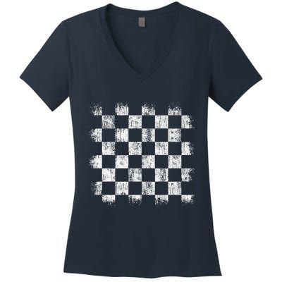 Distressed Vintage Chess Board Gamer Checkered Chess Player Women's V-Neck T-Shirt