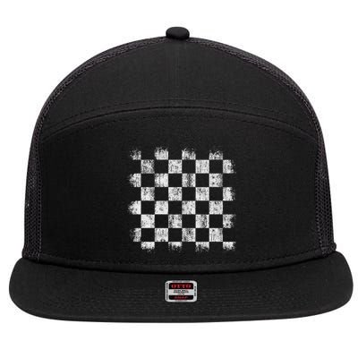 Distressed Vintage Chess Board Player Style 7 Panel Mesh Trucker Snapback Hat