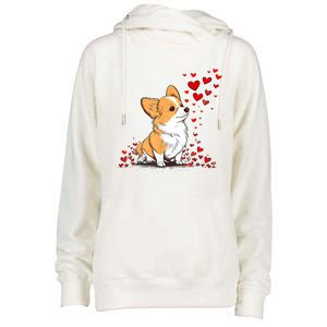 Dog Valentine Cute Corgi ValentineS Day Womens Funnel Neck Pullover Hood