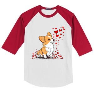 Dog Valentine Cute Corgi ValentineS Day Kids Colorblock Raglan Jersey