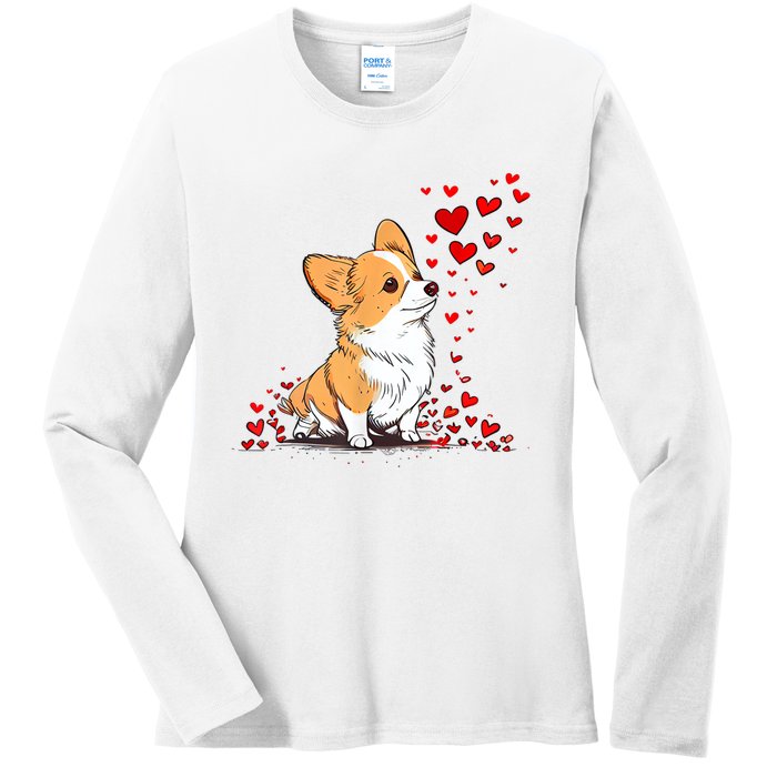 Dog Valentine Cute Corgi ValentineS Day Ladies Long Sleeve Shirt