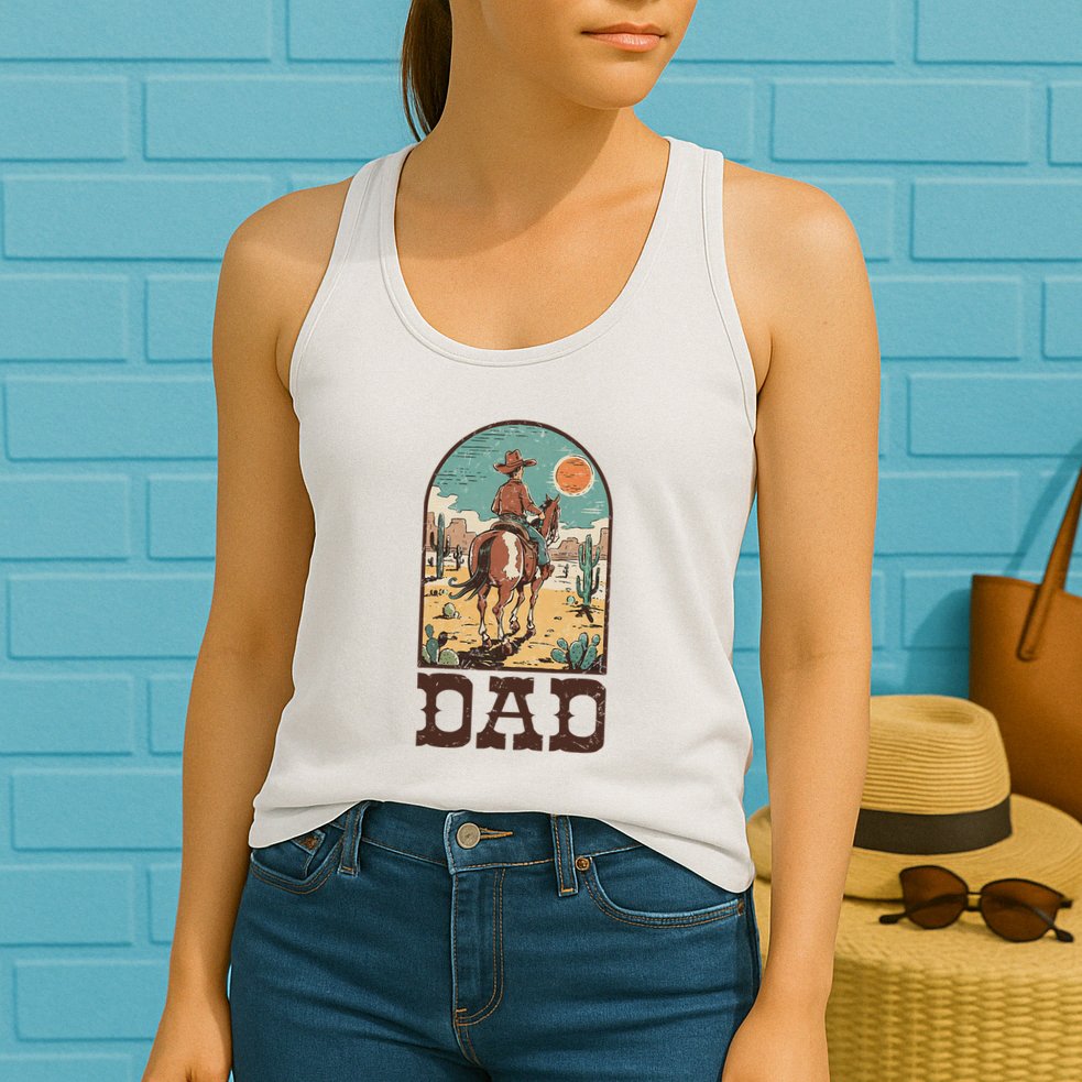 Dad Vintage Cowboy Cowgirl Western Family Matching Womens Tank Top