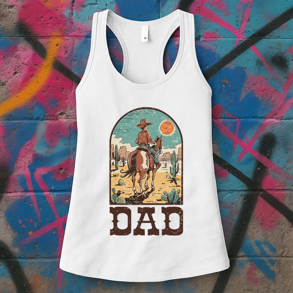 Dad Vintage Cowboy Cowgirl Western Family Matching Womens Tank Top