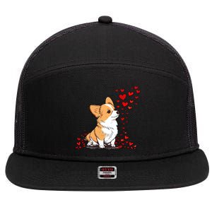 Dog Valentine Cute Corgi Valentine's Day Great Gift 7 Panel Mesh Trucker Snapback Hat