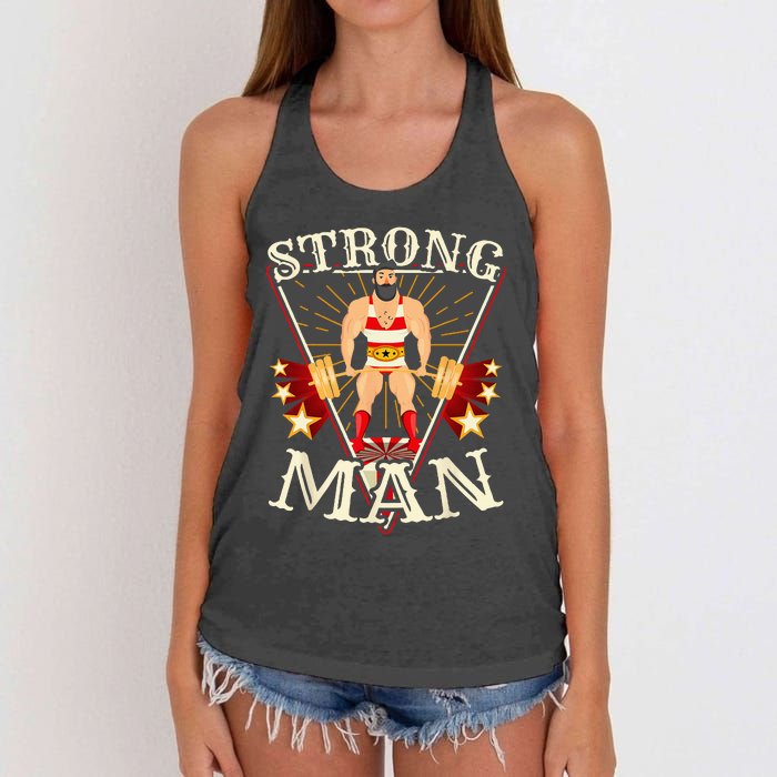 Deadlift Vintage Circus Strongman Costume Women's Knotted Racerback Tank