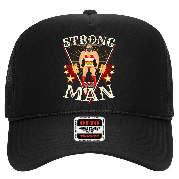 Deadlift Vintage Circus Strongman Costume High Crown Mesh Back Trucker Hat