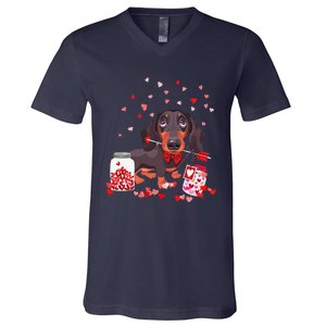 Dog Valentine Cute Dachshund Valentine's Day V-Neck T-Shirt