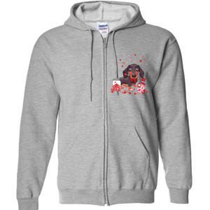 Dog Valentine Cute Dachshund Valentine's Day Full Zip Hoodie