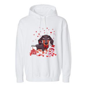 Dog Valentine Cute Dachshund Valentine's Day Garment-Dyed Fleece Hoodie