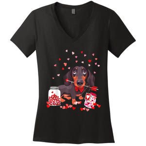 Dog Valentine Cute Dachshund ValentineS Day Women's V-Neck T-Shirt