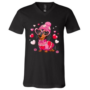 Dog Valentine Cute Dachshund ValentineS Day V-Neck T-Shirt