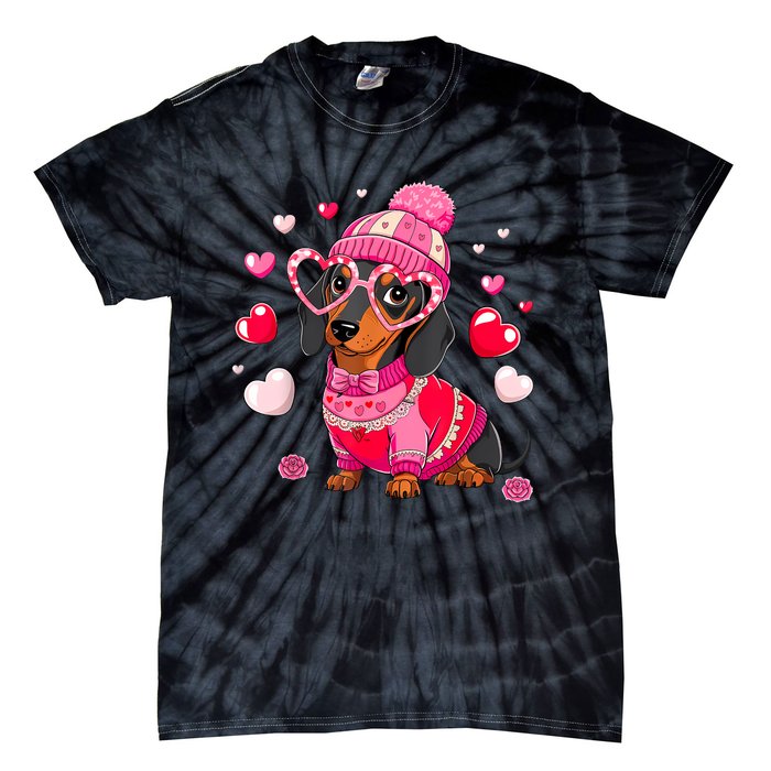 Dog Valentine Cute Dachshund ValentineS Day Tie-Dye T-Shirt