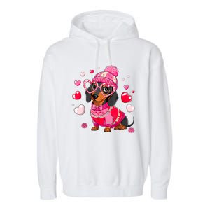 Dog Valentine Cute Dachshund ValentineS Day Garment-Dyed Fleece Hoodie