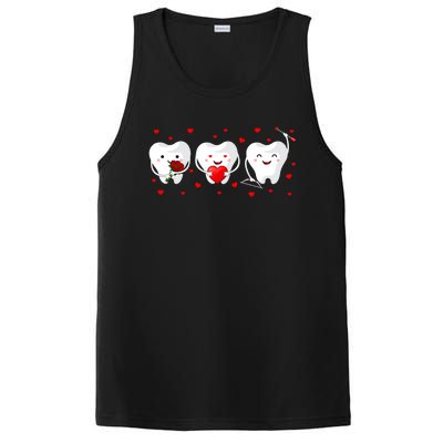 Dental Valentine's Day Cute Teeth Hugging Heart Rose Funny Gift PosiCharge Competitor Tank