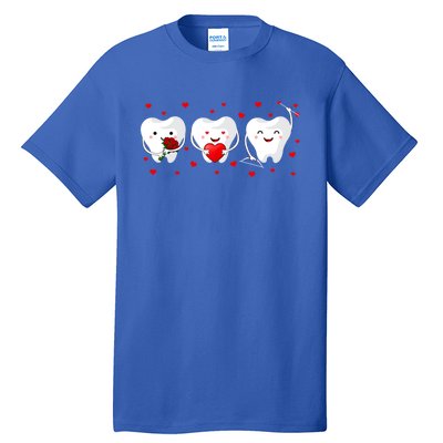 Dental Valentine's Day Cute Teeth Hugging Heart Rose Funny Gift Tall T-Shirt