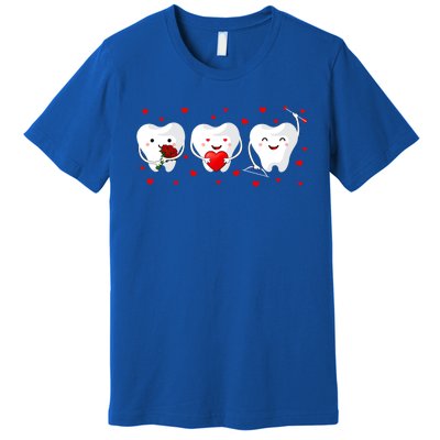 Dental Valentine's Day Cute Teeth Hugging Heart Rose Funny Gift Premium T-Shirt