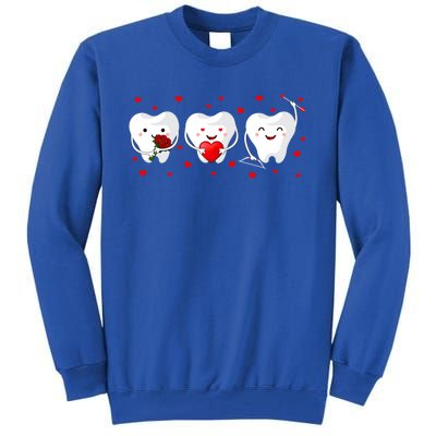 Dental Valentine's Day Cute Teeth Hugging Heart Rose Funny Gift Tall Sweatshirt