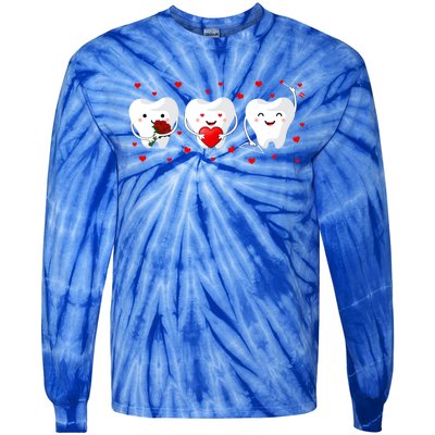 Dental Valentine's Day Cute Teeth Hugging Heart Rose Funny Gift Tie-Dye Long Sleeve Shirt