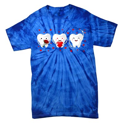 Dental Valentine's Day Cute Teeth Hugging Heart Rose Funny Gift Tie-Dye T-Shirt