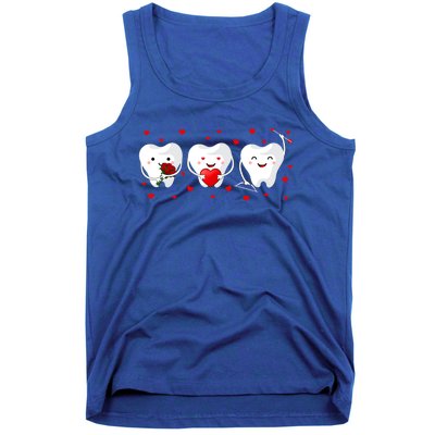 Dental Valentine's Day Cute Teeth Hugging Heart Rose Funny Gift Tank Top