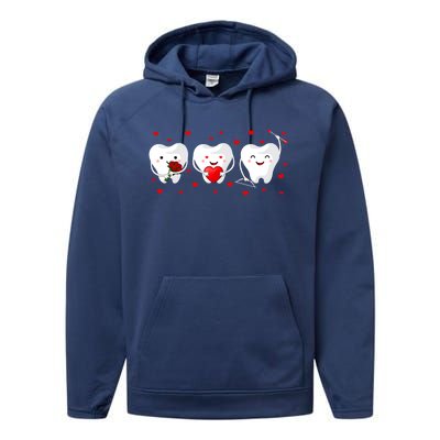 Dental Valentine's Day Cute Teeth Hugging Heart Rose Funny Gift Performance Fleece Hoodie