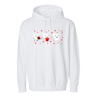 Dental Valentine's Day Cute Teeth Hugging Heart Rose Funny Gift Garment-Dyed Fleece Hoodie