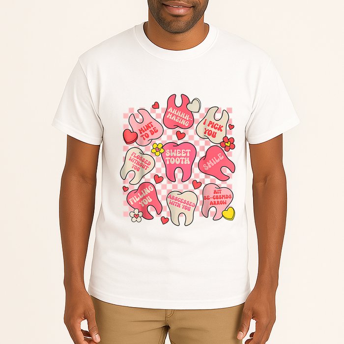 Dental ValentineS Day Cute Teeth Hugging Heart Dentist Tall T-Shirt