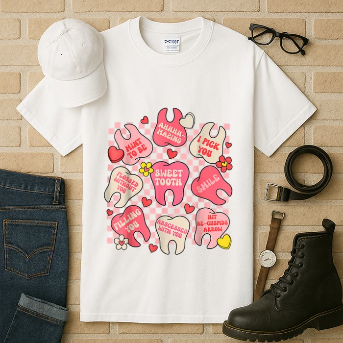 Dental ValentineS Day Cute Teeth Hugging Heart Dentist Tall T-Shirt