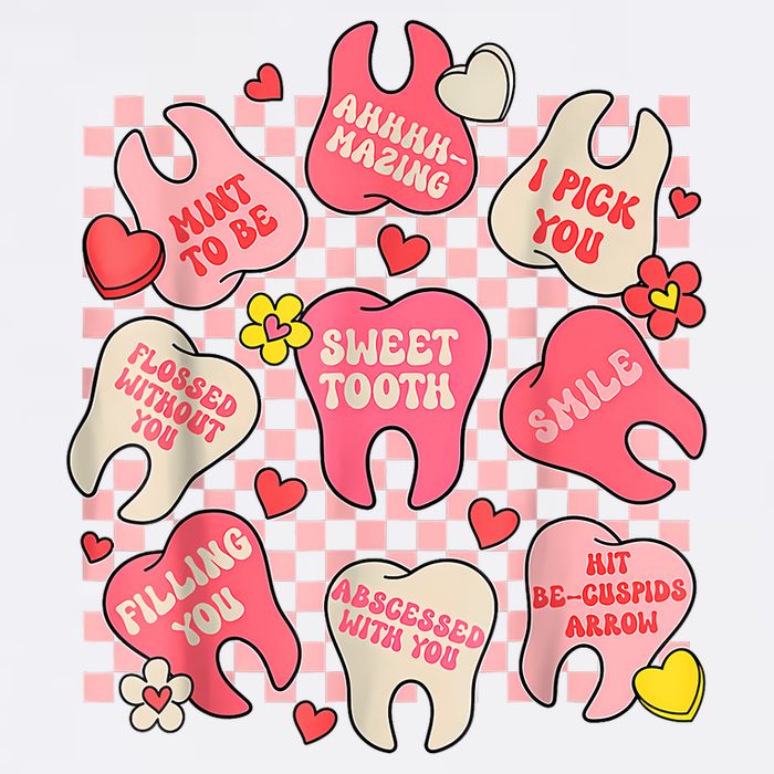 Dental ValentineS Day Cute Teeth Hugging Heart Dentist Tall T-Shirt