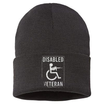 Disabled Veteran Dad Grandpa Veteran Disabled But Deadly Sustainable Knit Beanie