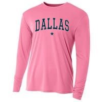 Dallas Vintage Distressed Arched Text Dallas Cooling Performance Long Sleeve Crew