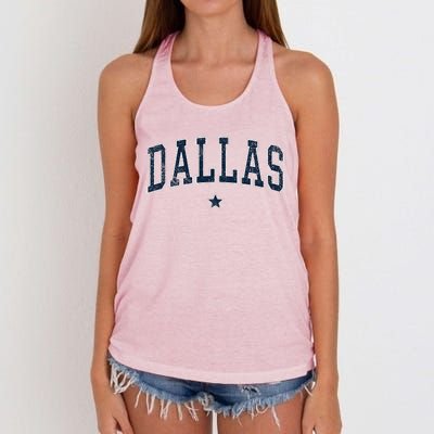 Dallas Vintage Distressed Arched Text Dallas Women's Knotted Racerback Tank