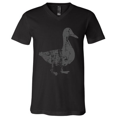 Duck Vintage Design  Distressed Duck Print  V-Neck T-Shirt