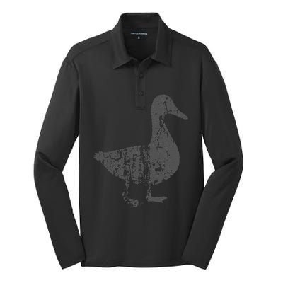 Duck Vintage Design  Distressed Duck Print  Silk Touch Performance Long Sleeve Polo