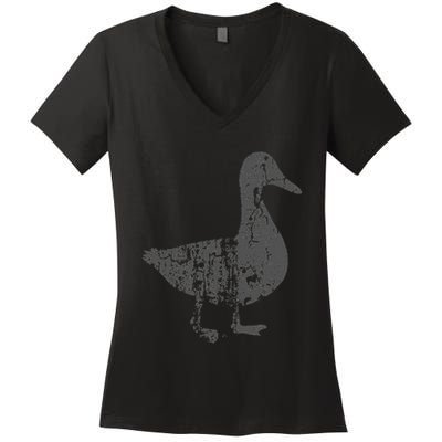 Duck Vintage Design  Distressed Duck Print  Women's V-Neck T-Shirt