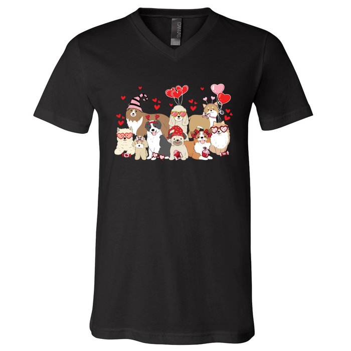 Dog Valentine Day V-Neck T-Shirt