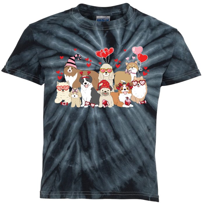 Dog Valentine Day Kids Tie-Dye T-Shirt