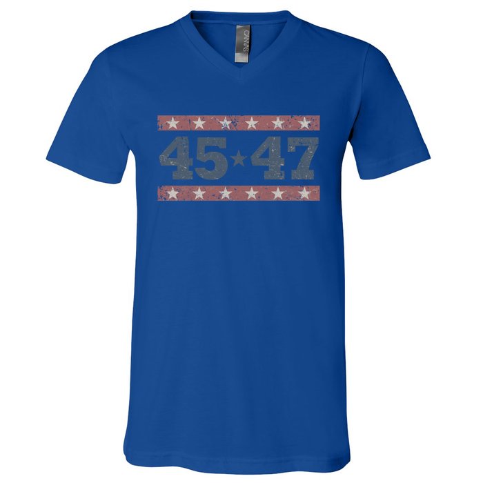 Distressed Vintage Donald Trump 2024 45 And 47 President Gift V-Neck T-Shirt