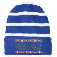 Distressed Vintage Donald Trump 2024 45 And 47 President Gift Striped Beanie with Solid Band