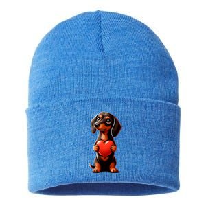 Dachshund ValentineS Day Cute Funny Doxie For Dog Lovers Gift Sustainable Knit Beanie