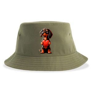 Dachshund ValentineS Day Cute Funny Doxie For Dog Lovers Gift Sustainable Bucket Hat