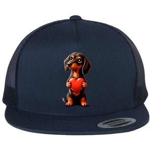 Dachshund ValentineS Day Cute Funny Doxie For Dog Lovers Gift Flat Bill Trucker Hat