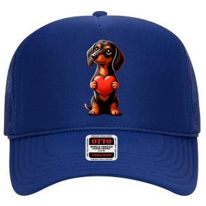 Dachshund ValentineS Day Cute Funny Doxie For Dog Lovers Gift High Crown Mesh Back Trucker Hat