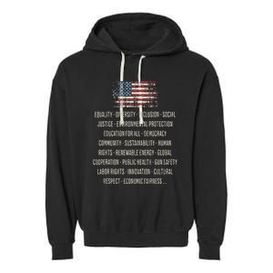 Democrats Values Equality Diversity Education Garment-Dyed Fleece Hoodie